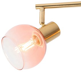 Candeeiro de teto Art Deco dourado com vidro rosa 4 luzes - Vidro Art Deco