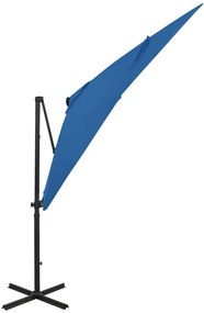 Guarda-sol jardim cantilever poste/luzes LED 250 cm azul-ciano