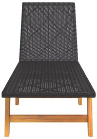 Espreguiçadeira vime PE e acácia maciça preto e castanho