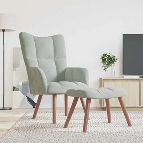 vidaXL Cadeira de descanso com banco veludo cinzento-claro