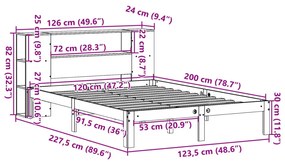 Cama com estante sem colchão 120x200 cm pinho maciço