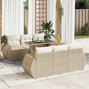 vidaXL 7 pcs conjunto de sofás p/ jardim com almofadões vime PE bege