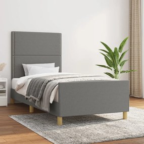 Estrutura de cama c/ cabeceira tecido 90x190 cm cinza-escuro