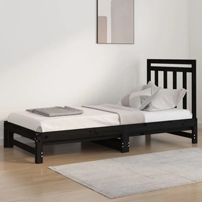 3108351 vidaXL Sofá-cama de puxar 2x(90x200) cm pinho maciço preto