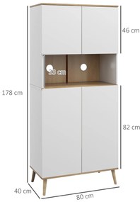 Armário de Cozinha com 4 Portas Bancada para Micro-Ondas Prateleiras Ajustáveis Orifício para Cabos 80x40x178 cm Branco