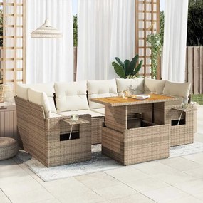 vidaXL 7 pcs conjunto de sofás p/ jardim com almofadões vime PE bege