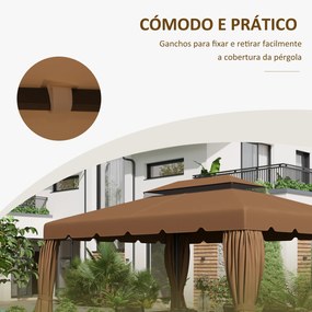 Cobertura de Substituição para Pérgola 4x3 m com Duplo Teto e 8 Orifícios de Drenagem Café