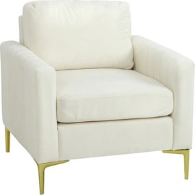 HOMCOM Poltrona de Sala Estofada em Veludo Acolchoamento Espesso Assento Amplo Apoio de Braços Almofada 81x77x81 cm Creme | Aosom Portugal
