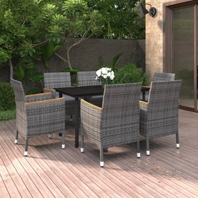 vidaXL 7 pcs conjunto de jantar p/ jardim c/ almofadões vime PE/vidro