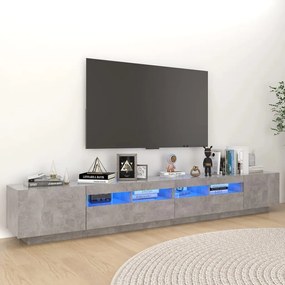 Móvel de TV com luzes LED 260x35x40 cm cinzento cimento