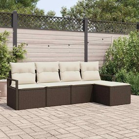 Conjunto de Sofá para Jardim vidaXL de 5 Peças com Almofadas Marrom Rattan de Poliéster