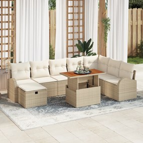 Conjunto de Sofás de Jardim 9 Peças com Almofadas Bege Poliéster Ratta