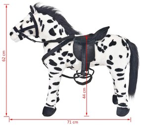 Brinquedo de montar cavalo peluche preto e branco XXL