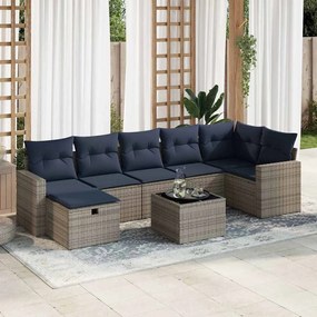 8 pcs conjunto sofás de jardim c/ almofadões vime PE cinzento