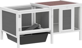 PawHut Gaiola para Coelhos de Exterior com Casinha, Área de Corrida e Bandeja, em Madeira, Metal e PET, 105x57.5x51.5 cm, Cinza | Aosom Portugal