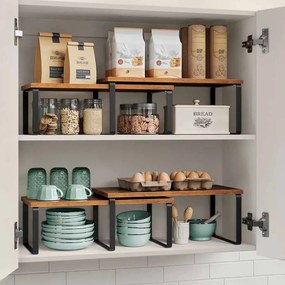 Conjunto de 4 prateleiras cozinha para especiarias Castanho vintage-Preto