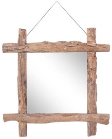 Espelho de troncos 70x70 cm madeira recuperada maciça natural