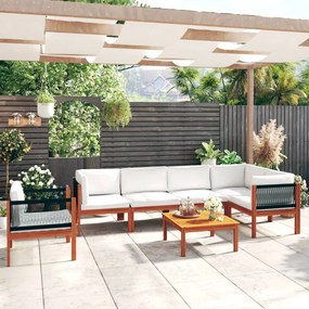 7 pcs conjunto lounge jardim c/ almofadões acácia maciça creme