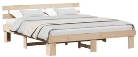 Estrutura de Cama com Cabeceira 180x200 cm Madeira Maciça de Pinho