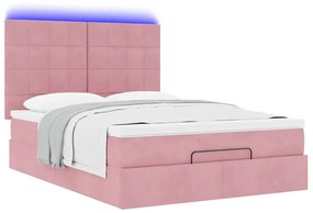 Estrutura de cama otomana com colchões 140x200 cm veludo rosa
