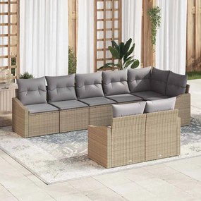 Conjunto de Sofás de Jardim de 8 Peças com Almofadas Beige em Rattan S