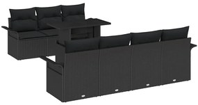 Conjunto de Sofá de Jardim de 8 Peças com Almofadas Preto Rattan Polié