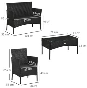 Conjunto de Jardim de Vime Sintético Conjunto de 4 Peças Móveis de Jar