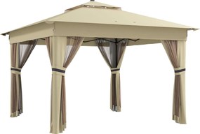 Outsunny Pavilhão 3,3x3,3m Resistente à Água Pop-up Dobrável com LED, Teto Duplo, Rede Mosquiteira, 4 Paredes e Bolsa | Aosom Portugal