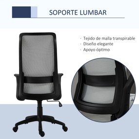 Vinsetto Cadeira de Escritório Ergonômica Cadeira de Escritório Giratória com Altura Ajustável Apoio para os Braços e Suporte Lombar Alto Transpirável 62x62x113-122cm Cinza