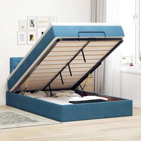 Cama otomana com colchão & LEDs 120x190cm veludo azul-escuro
