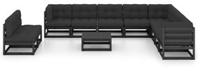11 pcs conjunto longue jardim c/ almofadões pinho maciço preto