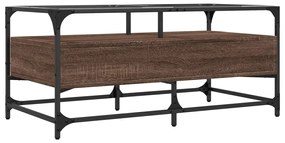 Mesa de centro c/ topo vidro 98,5x50x45cm carvalho castanho aço