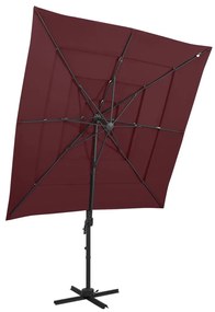 vidaXL Guarda-sol jardim 4 camadas c/ poste alumínio 250x250 cm bordô