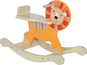 Cavalo de balanço para crianças, leão de brincar de balanço para bebés em madeira com guiador e base estável, 59 x 27 x 43 cm, laranja