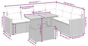 7 pcs conjunto de sofás p/ jardim com almofadões vime PE bege