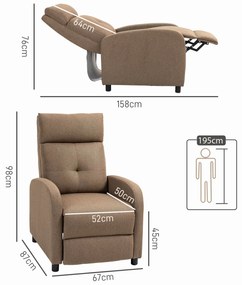 Poltrona Relax Reclinável até 155° Poltrona Reclinável Manual para Pessoas com Altura Inferior 195 cm 67x87x98 cm Castanha