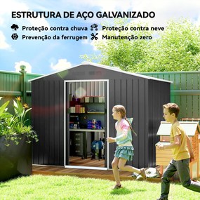 Abrigo de Jardim Exterior 3,6 m² 236x171x191 cm com Portas Deslizantes e Aberturas de Ventilação Cinzento Escuro