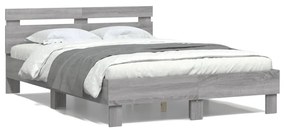 Estrutura cama c/ cabeceira/luzes LED 120x190cm cinzento sonoma