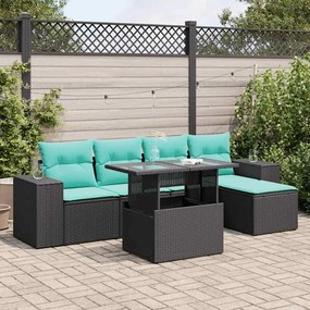 vidaXL 6 pcs conjunto sofás jardim c/ almofadões vime PE/acácia preto