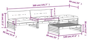 4 pcs conjunto lounge jardim com almofadões madeira maciça