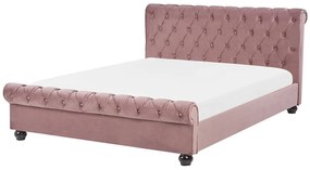 Cama de casal em veludo rosa 160 x 200 cm AVALLON Beliani