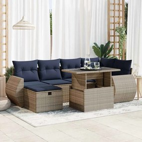 7 pcs conj. sofás jardim c/ almofadões vime PE/acácia castanho