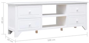 Móvel de TV 108x30x40 cm madeira paulownia maciça branco