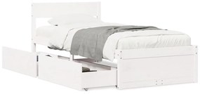 Estrutura de cama com gavetas 75x190 cm pinho maciço branco