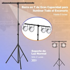 Suporte de luz de metal profissional com ajuste de altura 180-350 cm com hastes extensíveis e 32 pontos de montagem para bandas, salões de festas