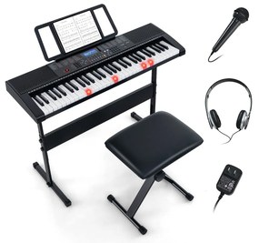 Teclado eletrônico portátil de 61 teclas, piano digital, 300 ritmos, 300 timbres, 50 demos, 3 modos de ensino, tela de LED