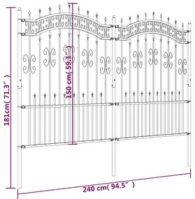 Cerca jardim c/ topo em lanças 190 cm aço revestido a pó preto