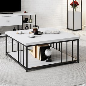 Mesa de Centro Zenn – Branco e Preto – 90 x 90 x 40 cm
