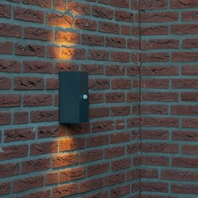 Candeeiro de parede cinzento escuro com 2 luzes IP44 com sensor de movimento - Baleno