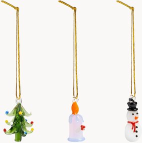 Ornamentos de Natal artesanais em vidro de borossilicato Merry, conjunto de 3